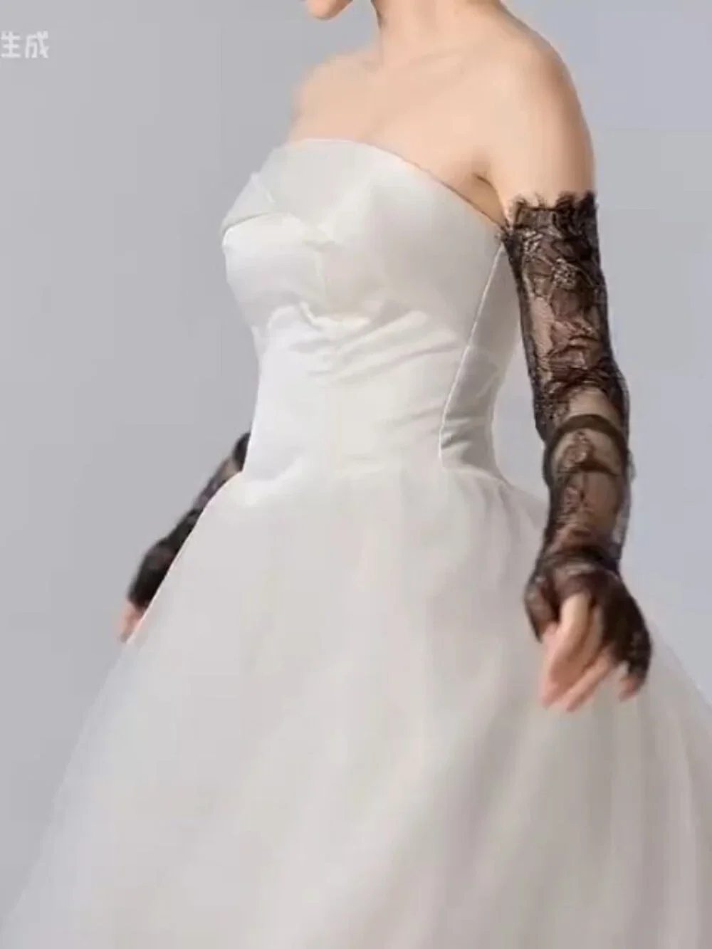 Fingerless Lace Bridal Gloves Sheer Tulle Mesh Arm Sleeves